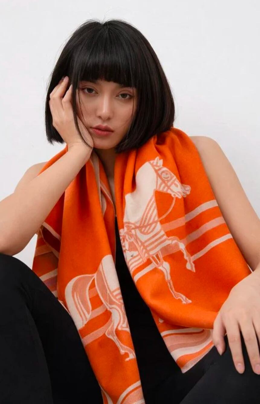 Winding River Horse Printed Orange & Cream Reversible Wrap